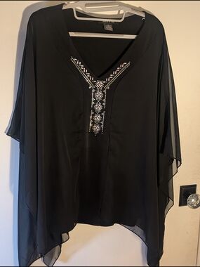 Black Embellished V-Neck Women's Tunic Top